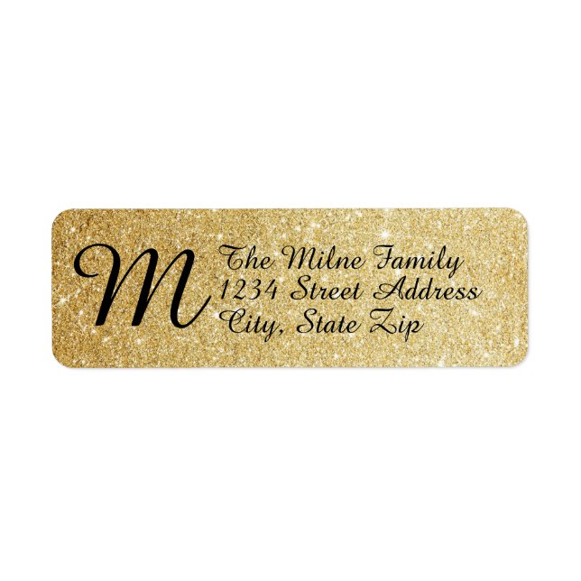 Guld Faux Glitter Monogram - Returetiketter Returadress Etikett (Framsidan)