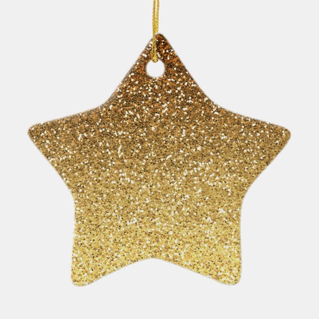 Guld Faux Glitter Ombre Julgransprydnad Keramik (Framsidan)