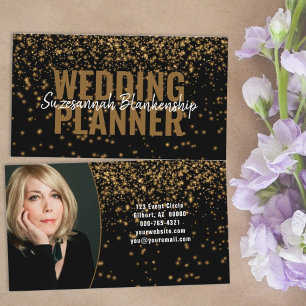Guld Faux Glitter over Black Anpassningsbar Fotogr Visitkort
