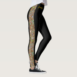 Guld Faux Glitter på Black Leggings Dance Byxor