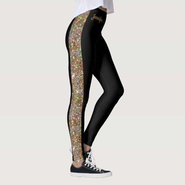 Guld Faux Glitter på Black Leggings Dance Byxor (Höger)