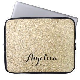 Guld Faux Glitter Personlig Namn Laptop sleeve