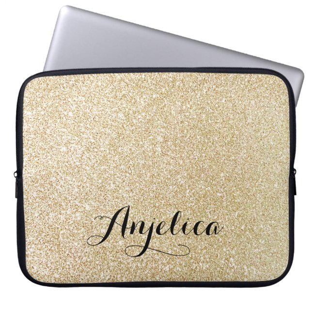 Guld Faux Glitter Personlig Namn Laptop sleeve (Framsidan)