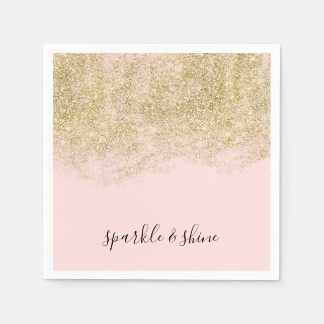 Guld Faux Glitter  Rosa Gnistra Pappersservett (Framsidan)