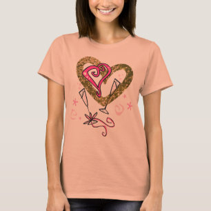 Guld Faux Glitter & Rosa Hearts Champagne Glass Tee Shirt