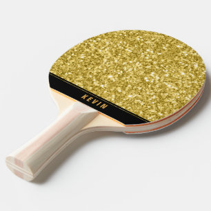 Guld Faux Glitter Skriv ut Monogram Pingisracket