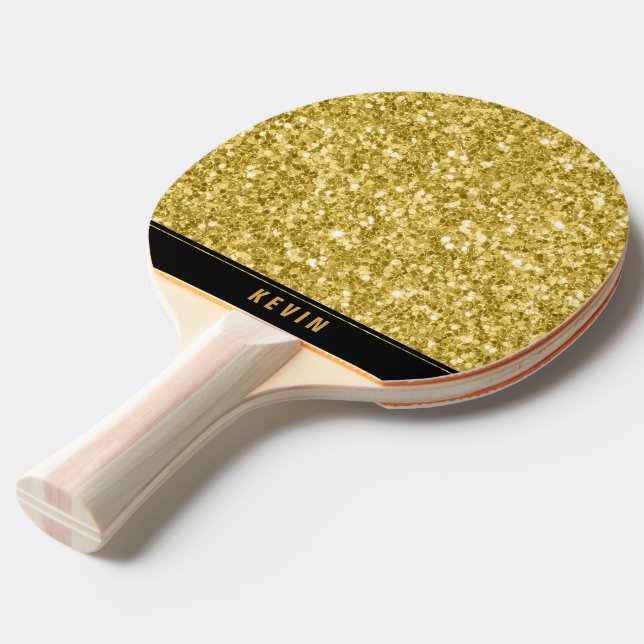Guld Faux Glitter Skriv ut Monogram Pingisracket (Frontvinkel)