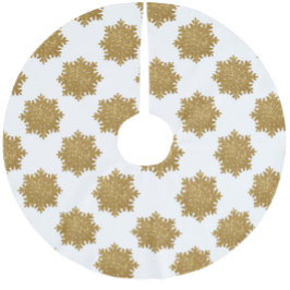 Guld Faux Glitter Snowflake Mönster Julgransmatta Borstad Polyester