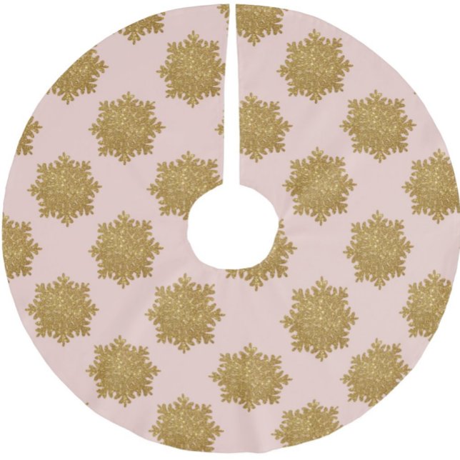 Guld Faux Glitter Snowflake Mönster Rosa Julgransmatta Borstad Polyester (Skapare uppladdad)