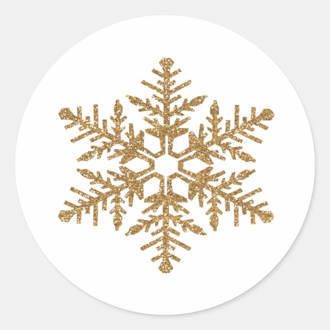 Guld Faux Glitter Snowflake Runt Klistermärke (Framsida)