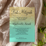 Guld faux glitter turquise ombre Bat mitzvah Inbjudningar<br><div class="desc">En modern,  originell och enkel Bat mitzvah inbjudan från guld glitter om en fullständig anpassade tealturkobakgrund</div>