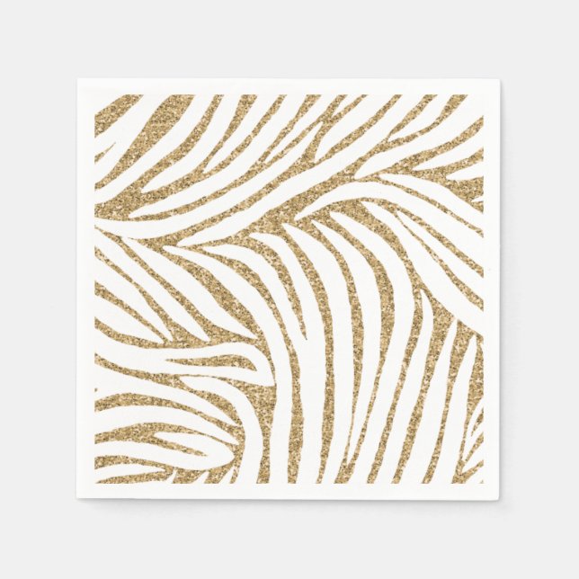 Guld Faux Glitter Zebra tryck Pappersservett (Framsidan)