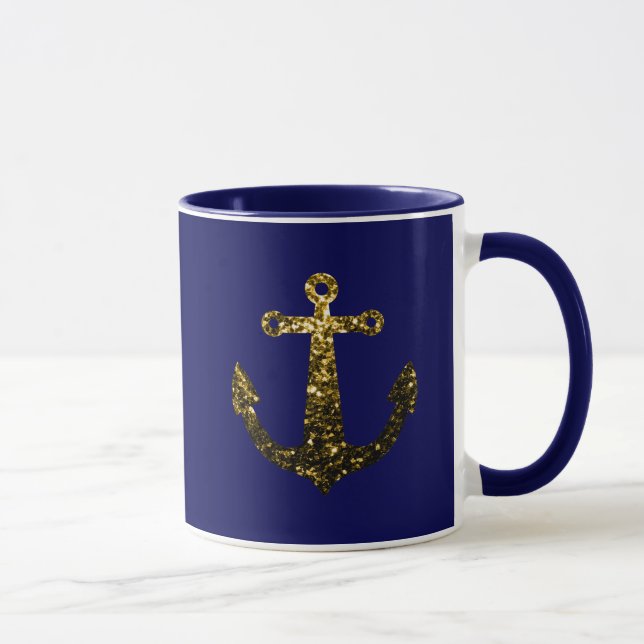 Guld faux gnistra Anchor marinblått glitter Mugg (Höger)