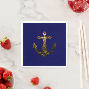 Guld faux gnistra Anchor marinblått glitter Pappersservett