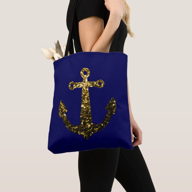 Guld faux gnistra Anchor marinblått glitter Tygkasse (Närbild)