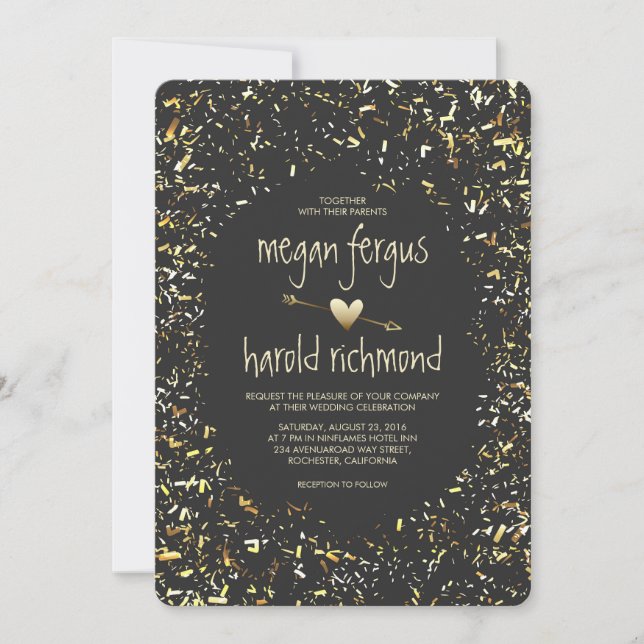 Guld faux konetti chalkboard bröllop inbjudningar (Framsida)