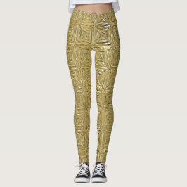 Guld Faux metalliska, geometriska mönster Leggings