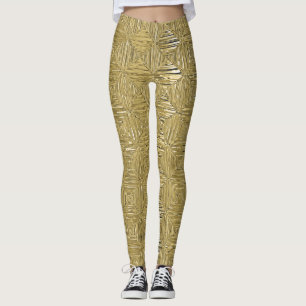Guld Faux metalliska, geometriska mönster Leggings