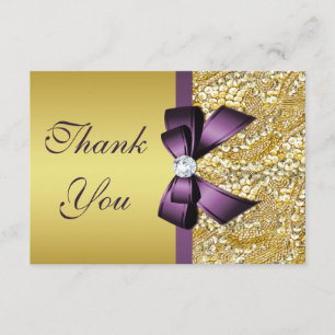 Guld faux Sequins Diamonds Lila Bow Tack Kort