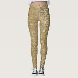 Guld Faux Shimmery Metallic Textured Leggings