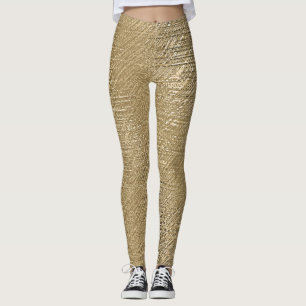 Guld Faux Shimmery Metallic Textured Leggings