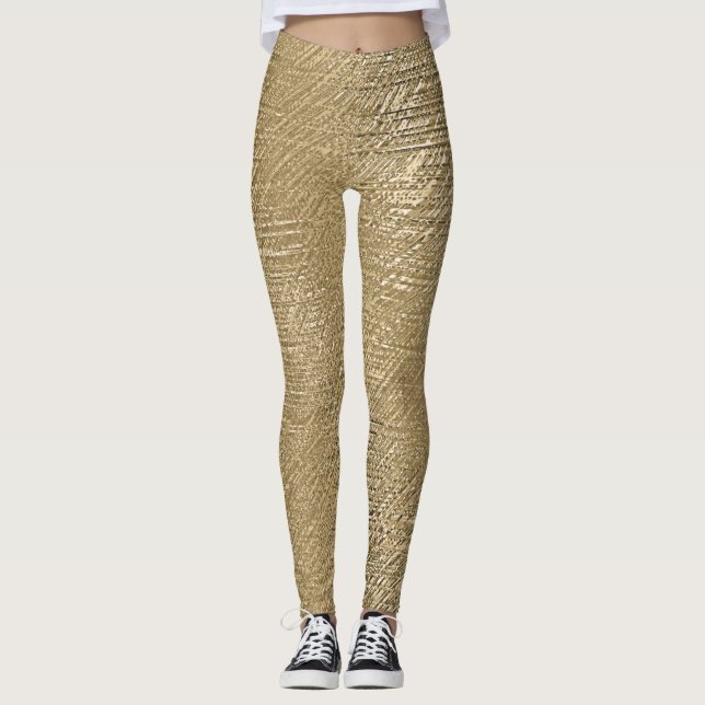 Guld Faux Shimmery Metallic Textured Leggings (Framsida)