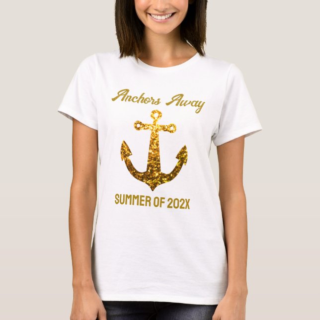 Guld faux sparkles Anchors Away Sommar din text T Shirt (Framsida)