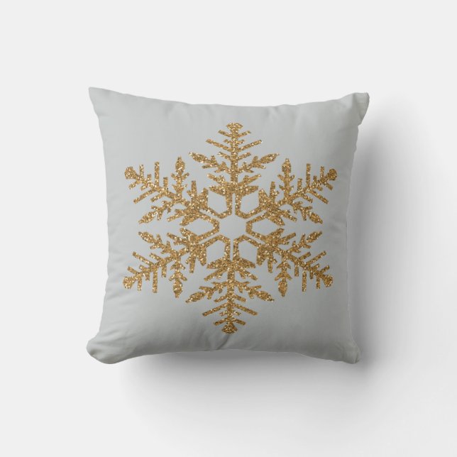 Guld- FauxglitterSnowflake Kudde (Framsida)