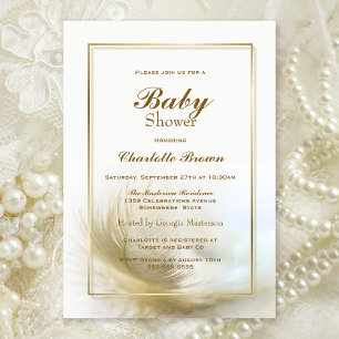Guld Feather Baby Shower Firande Inbjudningar