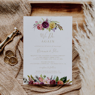 Guld Feather Boho-Blommigten Vi gör om förnyelsen Inbjudningar
