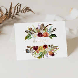 Guld Feather Boho Foldad Bröllop - tackkort