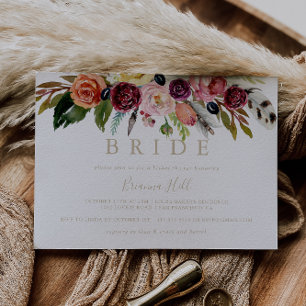 Guld Feather Boho Tropical Bride Möhippa Inbjudningar