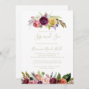 Guld Feather Boho Tropical Sip och se inbjudan