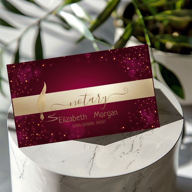 Guld Feather Mörk Red Notary Sigary Agent Visitkort (Skapare uppladdad)