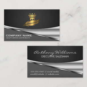 Guld Feather Pillar-Logotypen Metallisk Visitkort