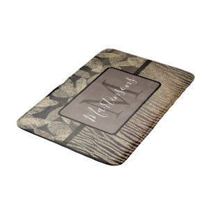 Guld Feathers Glitter Zebra tryck Monogram Badrumsmatta