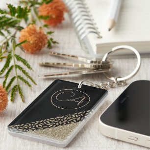 Guld Feathers on Black Glittery Monogram