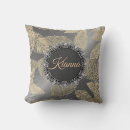 Guld Feathers på Sleek Silver Personlig Kudde