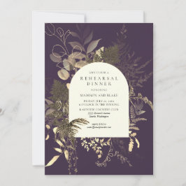 Guld Fern Greenery Lila Bröllop Rehearsal Dinner Inbjudningar