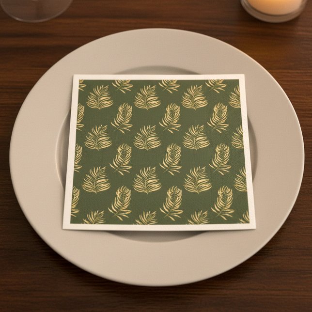 Guld, fern löv, party napkin pappersservett (Gold effect fern leaves party napkin.)