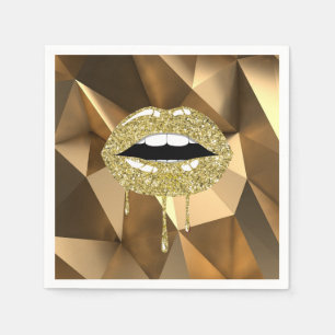 Guld Fest Luxuös Glam Glitter Dropp Droppande Läpp Pappersservett