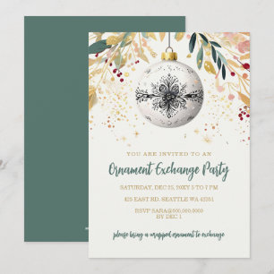 Guld Festiv Pyntningsbyte Julfest Inbjudningar