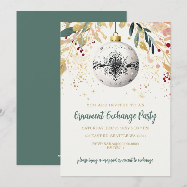 Guld Festiv Pyntningsbyte Julfest Inbjudningar (Fram/baksida)