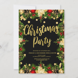 Guld Festive Glitter jul Corporate Black Inbjudningar