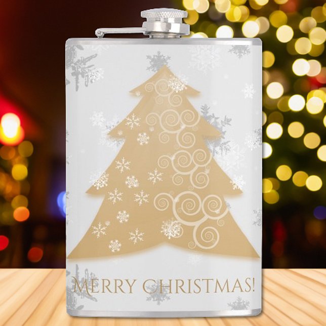 Guld Festive Julgran-kolv Fickplunta (Gold Festive Christmas Tree Flask)
