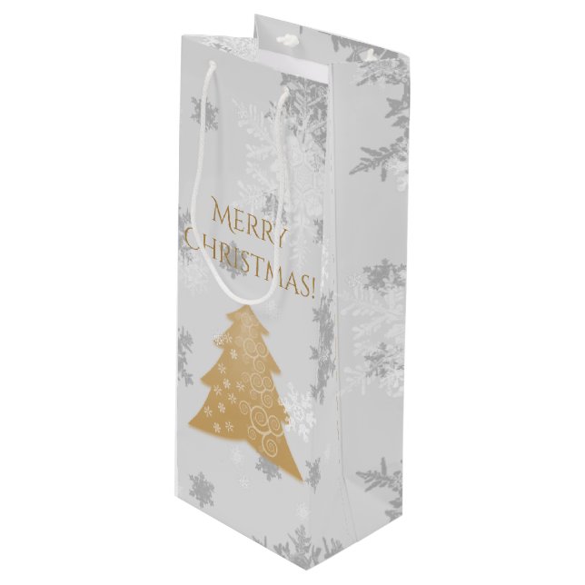 Guld Festive Julgran Vin Gift Bag (Framsidan Vinklad)