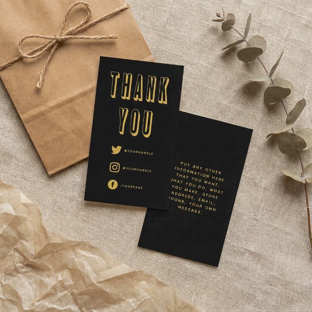 Guld fet tack för ditt visitkort tilläggskort (Gold bold thank you Enclosure Card.)