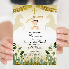 Guld Fiesta Boy Baptism Christening Inbjudningar