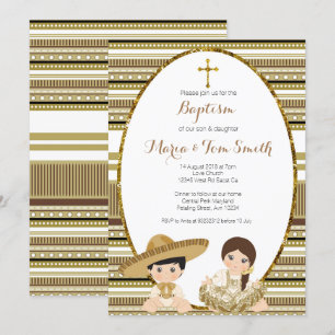Guld Fiesta Boy & Girl Baptism Christing Inbjudningar