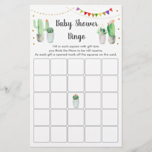 Guld Fiesta Cactus Baby Shower Bingo Game